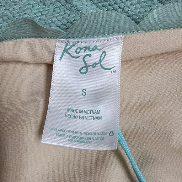 Kona Sol Scalloped Pique High Waist Bikini Bottoms Small Green - Picture 5 of 7